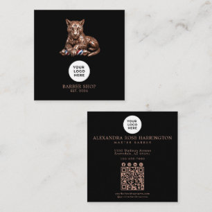 Barbershop Rose Gold Panther Logo Qr Code Vierkante Visitekaartje