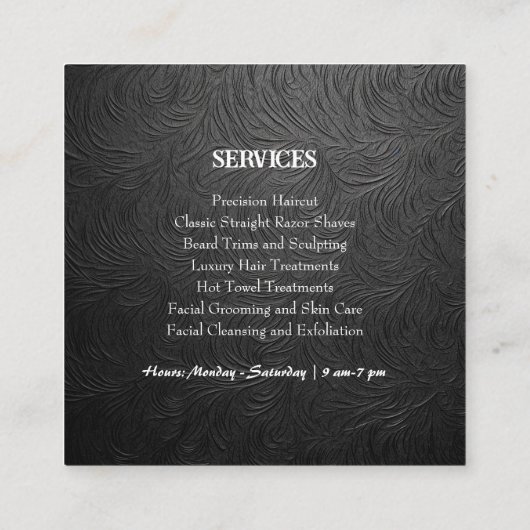 Barbershop Salon Logo Zwart Professioneel Barber Vierkante Visitekaartje (Achterkant)