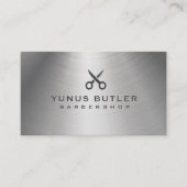 Barbershop Schaar Logo Silver Metallic Visitekaartje (Voorkant)