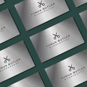 Barbershop Schaar Logo Silver Metallic Visitekaartje