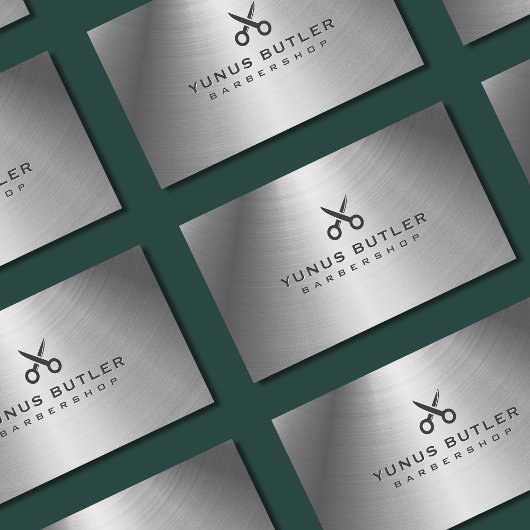 Barbershop Schaar Logo Silver Metallic Visitekaartje
