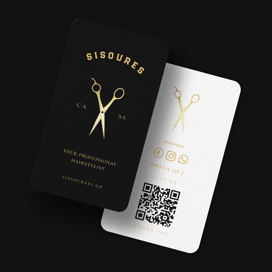 Barbershop Schaar Zwart-wit Goud Barber Visitekaartje