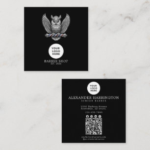 Barbershop Silver Owl Professioneel Logo Qr Code Vierkante Visitekaartje