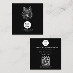 Barbershop Silver Wolf Professionele Logo Qr Code Vierkante Visitekaartje