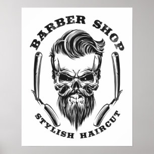 Barbershop Skull Poster