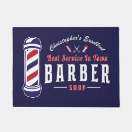 Barbershop Stylist Barber Blue Monogram door Mat