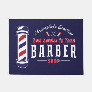 Barbershop Stylist Barber Blue Monogram door Mat