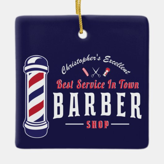 Barbershop Stylist Best Service Barber Monogram Keramisch Ornament (Voorkant)