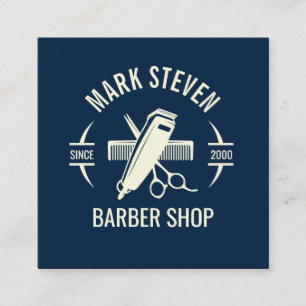 Barbershop Vintage Blauwe Haarstylist Vierkante Visitekaartje