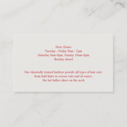 Barbershop Visitekaartje (Achterkant)
