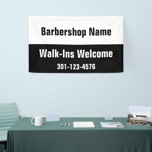 Barbershop Walk-Ins Welkome Zwarte Witte Sjabloon Spandoek (Beurs)