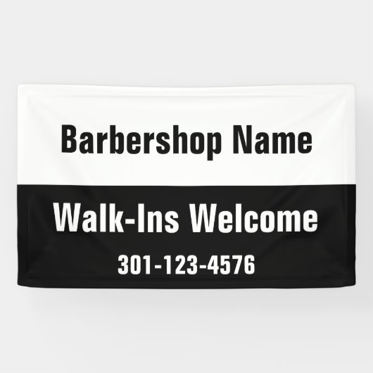 Barbershop Walk-Ins Welkome Zwarte Witte Sjabloon Spandoek (Horizontaal)