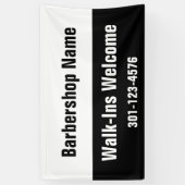 Barbershop Walk-Ins Welkome Zwarte Witte Sjabloon Spandoek (Verticaal)