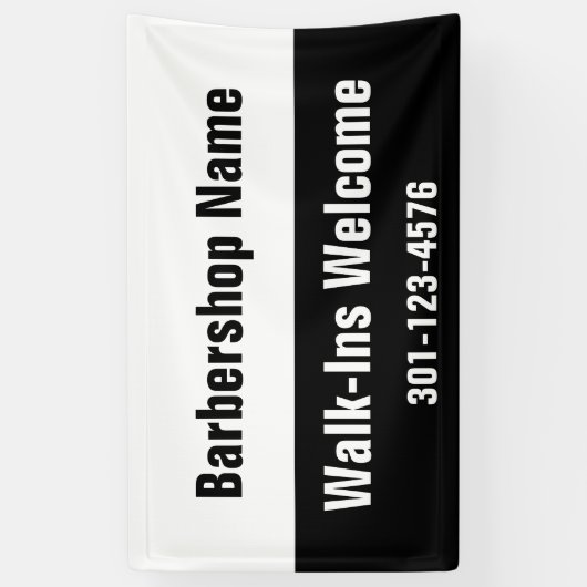 Barbershop Walk-Ins Welkome Zwarte Witte Sjabloon Spandoek (Verticaal)