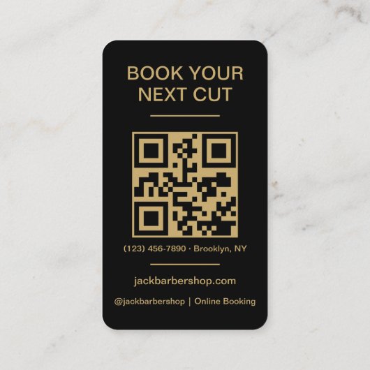 Barbershop Zwart Goud Barber Haircut QR Code Visitekaartje (Achterkant)