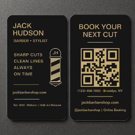 Barbershop Zwart Goud Barber Haircut QR Code Visitekaartje
