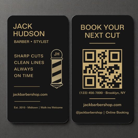 Barbershop Zwart Goud Barber Haircut QR Code Visitekaartje