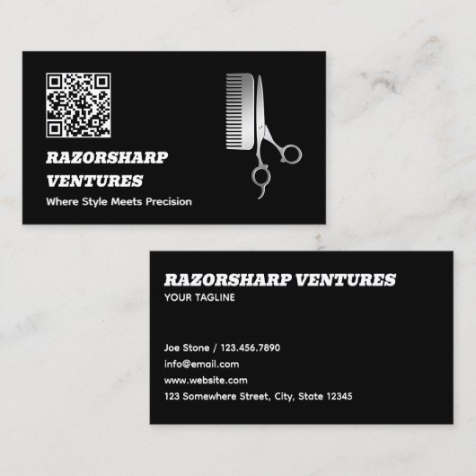 Barbershop Zwart QR Visitekaartje (Voorkant / Achterkant)