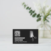Barbershop Zwart QR Visitekaartje (Staand voorkant)