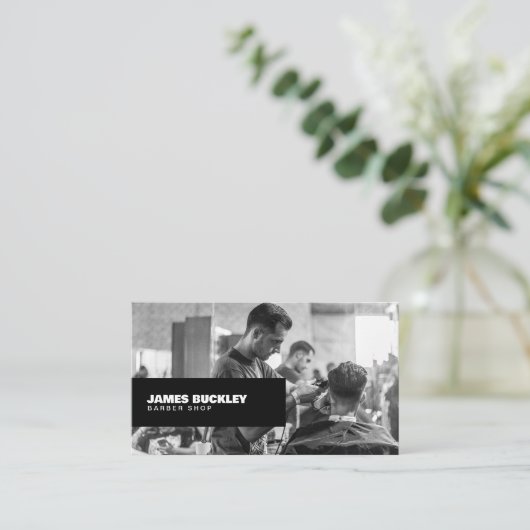 Barbershop Zwart-wit foto, Zwart Visitekaartje (Staand voorkant)