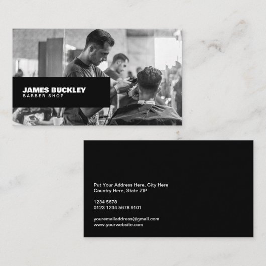 Barbershop Zwart-wit foto, Zwart Visitekaartje (Voorkant / Achterkant)