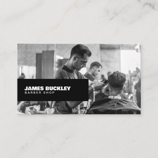 Barbershop Zwart-wit foto, Zwart Visitekaartje (Voorkant)