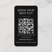 Barbershop Zwart Zilver Barber Haircut QR Code Visitekaartje (Achterkant)