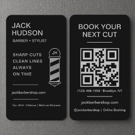 Barbershop Zwart Zilver Barber Haircut QR Code Visitekaartje