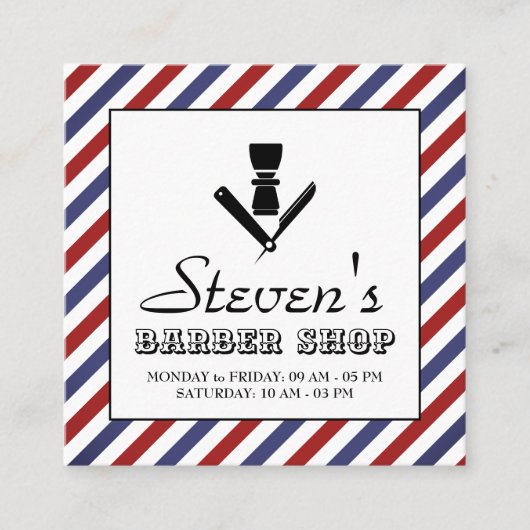 Barberstrepen en  afdekking van logo vierkante visitekaartje (Voorkant)