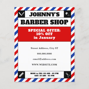 Barberstrepen rood en blauw lijst flyer