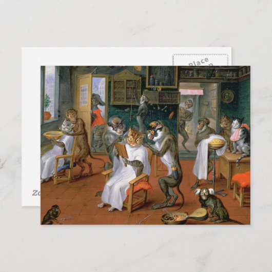 Barberwinkel met apen en katten briefkaart (Voorkant / Achterkant)