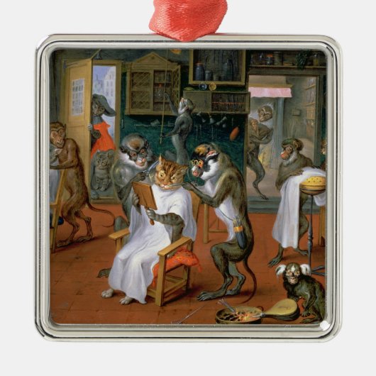 Barberwinkel met apen en katten metalen ornament (Voorkant)
