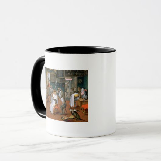 Barberwinkel met apen en katten mok (Voorkant links)