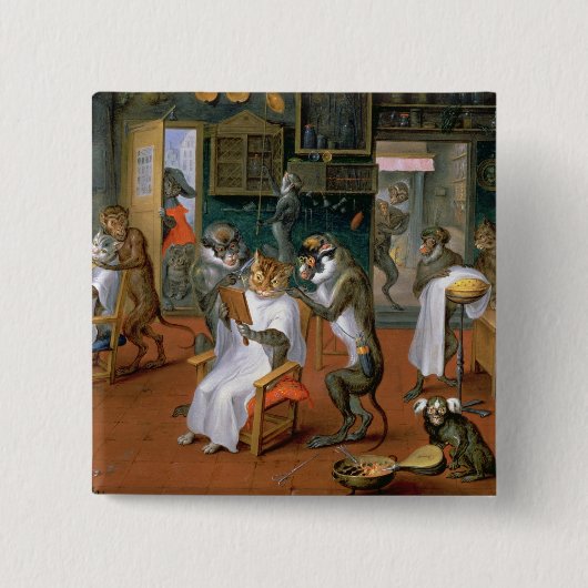Barberwinkel met apen en katten vierkante button 5,1 cm (Voorkant)