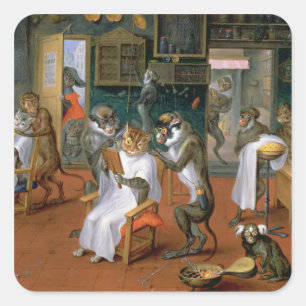 Barberwinkel met apen en katten vierkante sticker