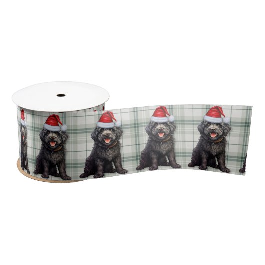 Barbet Black Dog Holiday Plaid Grappige Kerst Satijnen Lint (Spoel)