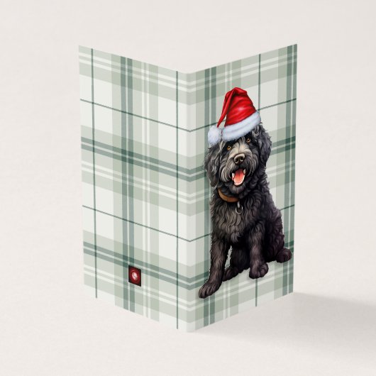 Barbet Christmas Dog Green Holiday Plaid Kaart (Buitenkant)