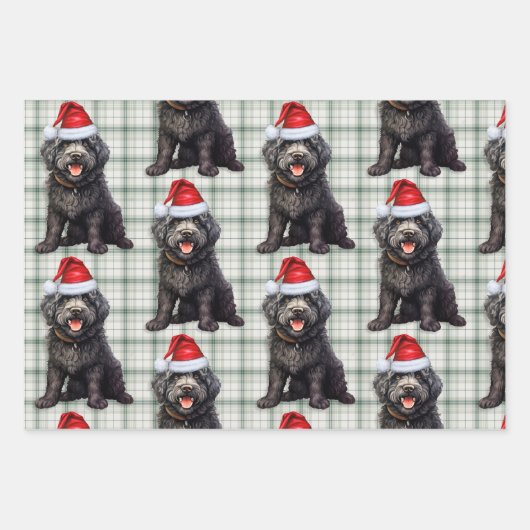 Barbet Christmas Dog Green Plaid Inpakpapier Vel (Voorkant 3)