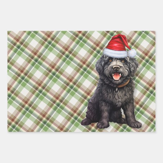 Barbet Christmas Dog Green Plaid Inpakpapier Vel (Voorkant 2)
