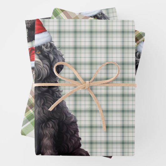 Barbet Christmas Dog Green Plaid Inpakpapier Vel (In situ)