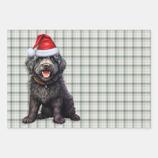 Barbet Christmas Dog Green Plaid Inpakpapier Vel (Voorkant)