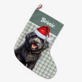 Barbet Dog Green Plaid met naam Grote Kerstsok (Voorkant (Hangend))