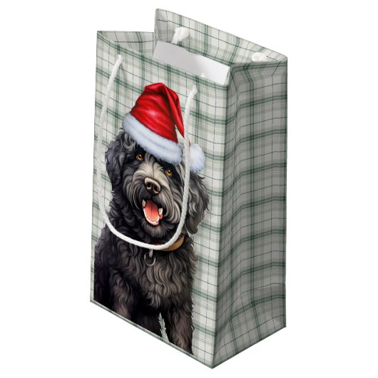 Barbet Dog Holiday Green Plaid Kerstmis Klein Cadeauzakje (Achterkant Gekanteld)