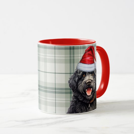 Barbet Dog Holiday Green Plaid Kerstmis Mok (Voorkant rechts)