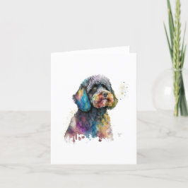 Barbet Dog In Waterverf & Pen Feestdagen Kaart