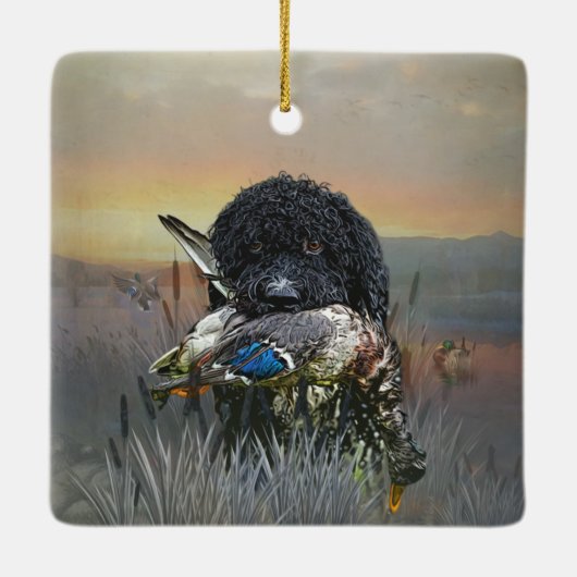 Barbet, Franse waterhond Keramisch Ornament (Achterkant)