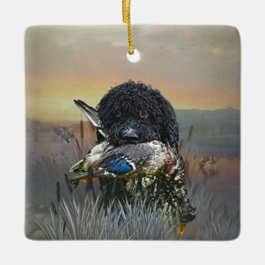 Barbet, Franse waterhond Keramisch Ornament (Voorkant)