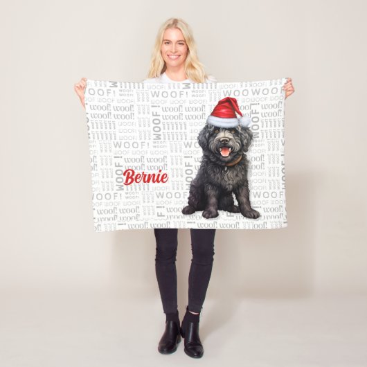 Barbet Hond met naam Kerstvakantie Fleece Deken (In situ)