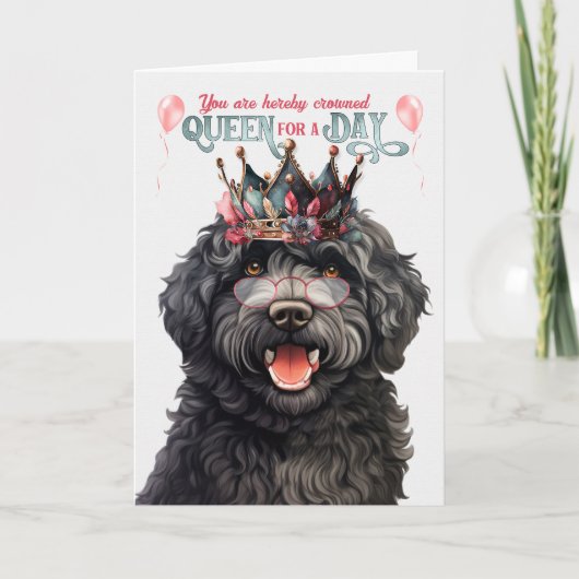 Barbet Hond Queen voor Dag Grappige Verjaardag Kaart (Voorkant)