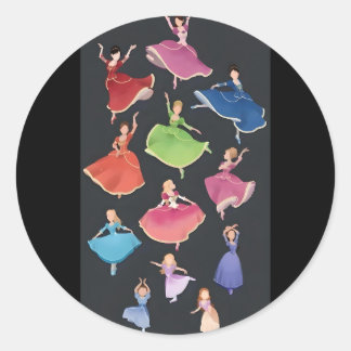 Barbie 12 dansen prinsessen ronde sticker
